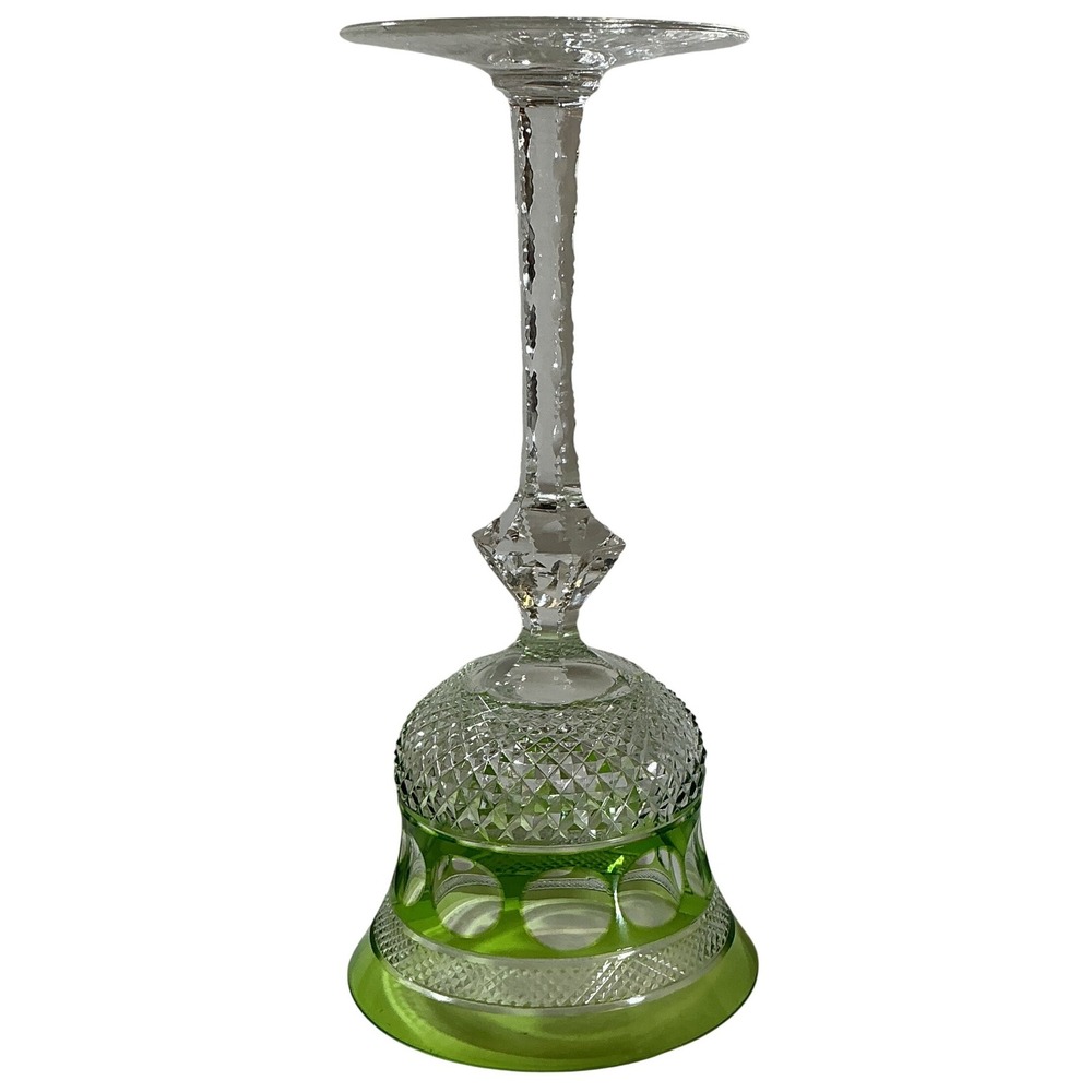 Vintage Green Cut to Clear Crystal Wine Hock Tall Stem Faceted Glassware - Picture 5 of 9